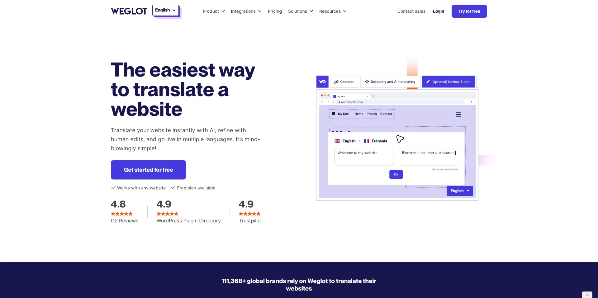 Page d'accueil du site Weglot