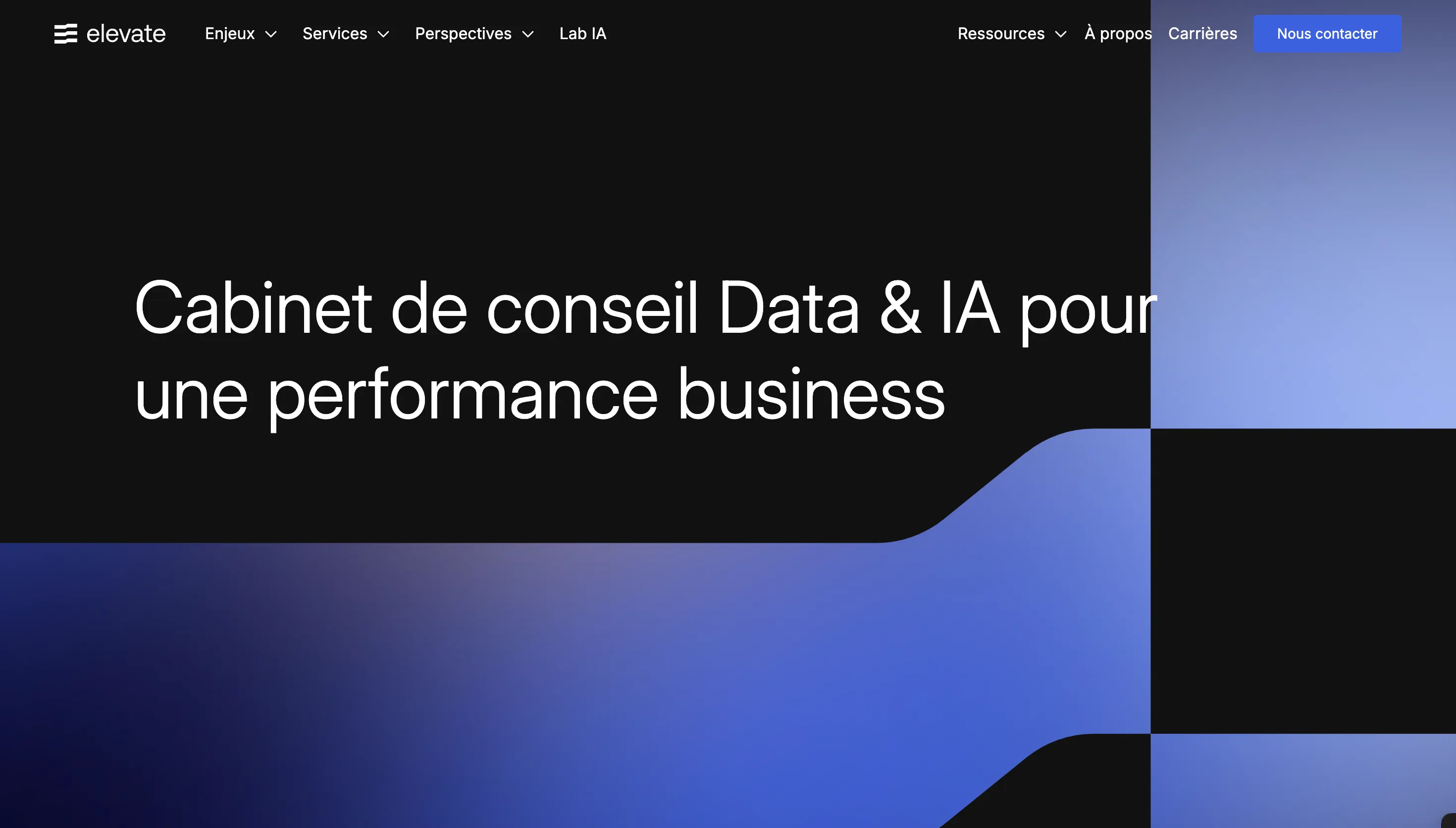Page d'accueil du site Elevate