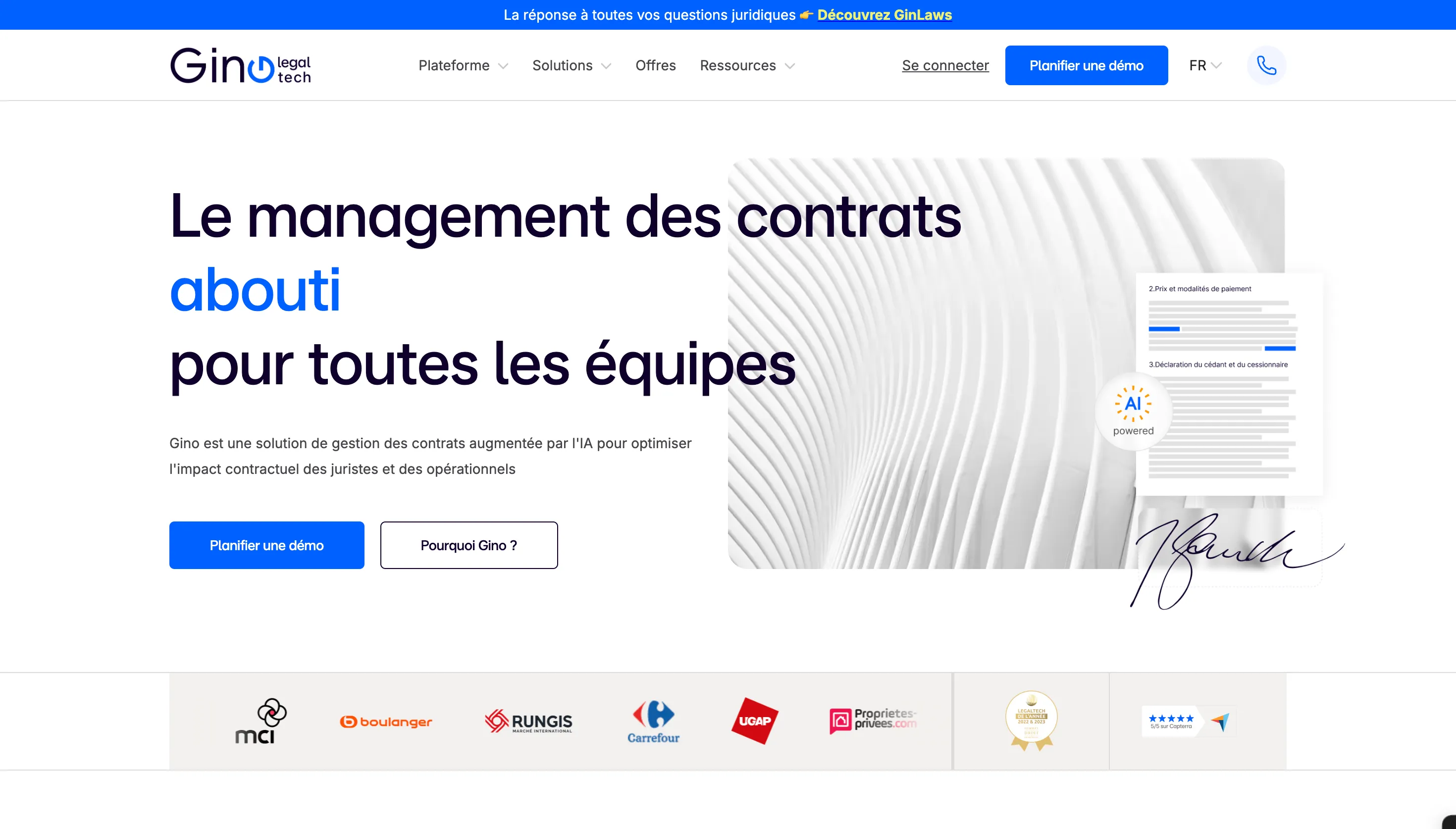 Page d'accueil du site Gino LegalTech